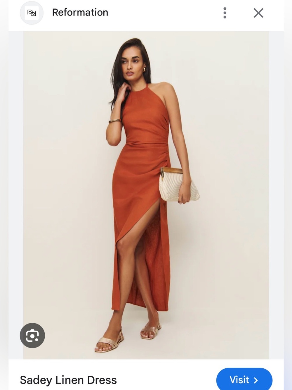 Reformation Sadey Linen Halter Midi Dress Size 4 🍅 Sundried Tomato